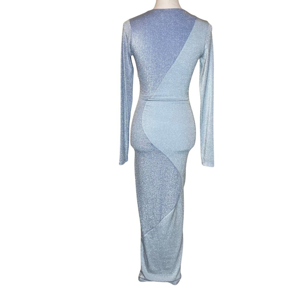 Naked Wardrobe Blue Shimmer Glow For It Swirl Bodycon Maxi Dress Size M - Picture 4 of 14